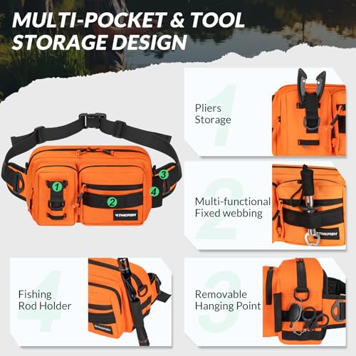 THKFISH Fishing Waist Pack - Waterproof Fanny Pack for Women & Men - Portable Sling Bag for Outdoor & Fly Fishing (ORANGE-LARGE) - color: ORANGE-LARGE