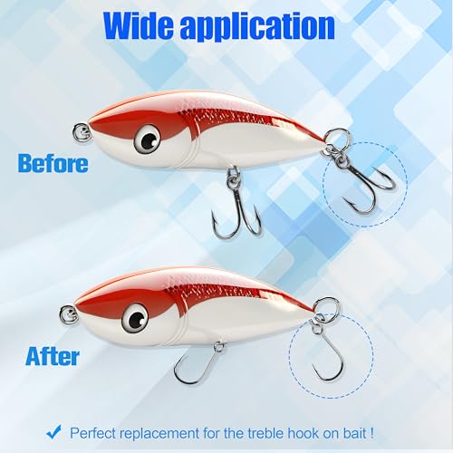 Fishing Inline Single Hooks kit Replacement Fishing Hooks for Lures Plugs Baits Inline Circle Hooks Baits Inline Circle Hooks with Barbed Large Eye Saltwater Freshwater - style: 50pcs+20 Rings