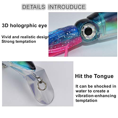 4Pcs Large Simulation Squid Fishing Lures Bait Kit,3D Holographic Eyes，Built-in Multicolored Lead Blocks Through Heavy Duty ，Stable and Tempting