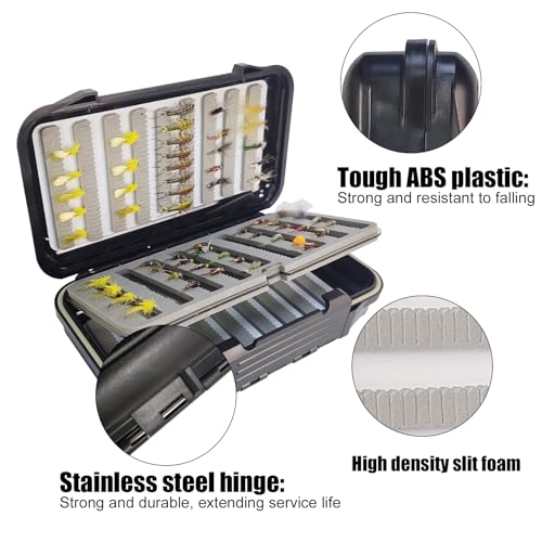 Aventik Fly Boxes For Fly Fishing Double Side Waterproof Fishing Tackle Box with Swing Leaf Center(FB19 7.71"x4.18"x1.66" 19.6X10.6X4.2cm Slit Foam with Swing Leaf Insert) - size: 7.71x4.18x1.66 inches