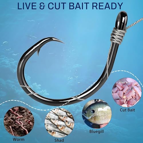 9KM DWLIFE Circle Hooks 25pcs 4X Strong Fishing Hooks – High Carbon Steel, Non-Offset Closed Eye, Wide Gap for Catfish, Striped Bass, Salmon –Circle Hooks for Saltwater & Freshwater - size: 10/0#