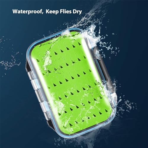 Gonex Fly Boxes for Fly Fishing Jig Boxes Two-Sided Waterproof Lightweight Fly Fishing Box Easy Grip Transparent Lid Fly Fishing Lures Box, 4.1"x 3.0"x 1.2", Green - color: Green, Black, Transparent, size: Size A (4.1"x 3.0"x 1.2")