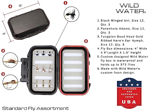 Wild Water Standard Fly Fishing Combo Starter Kit, 3 or 4 Weight 7 Foot Fly Rod, 4-Piece Graphite Rod with Cork Handle, Accessories, Die Cast Aluminum Reel, Carrying Case, Fly Box Case & Fishing Flies