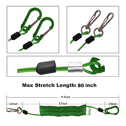 Fishing Lanyard, Heavy Duty Coiled Lanyards Stainless Steel Wire Inside, Safety Rope Extension Cord Tether Retractable Fishing Accessories for Rods, Pliers, Boating, Paddles, Kayak - color: Green
