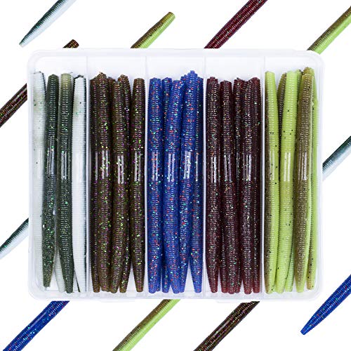 30/50/78/100Pcs Senko Worms Kit – 4"/5" Soft Plastic Fishing Lures with Salt Impregnation for Bass Fishing - color: Multi Colors A, size: 5 inch