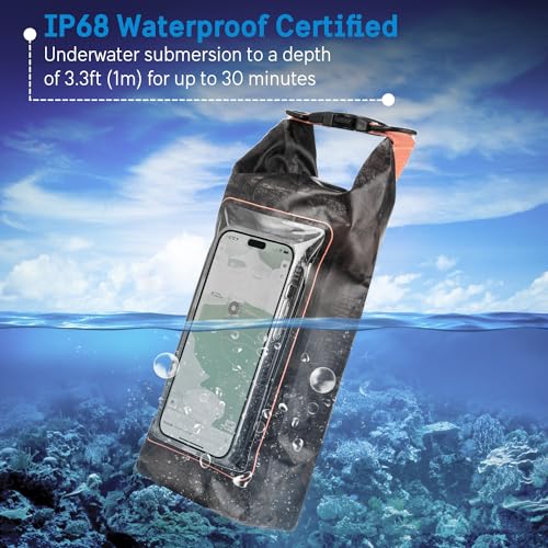 Pelican Marine IP68 Waterproof Dry Bag 2L w/Phone Pouch/Case - Hunter Camo | Roll Top Waterproof Backpack with Touchscreen Phone Pouch - Swimming, Kayaking, Camping, Rafting, Fishing & Travel Essentials - color: Hunter Camo - 2L, size: 2L