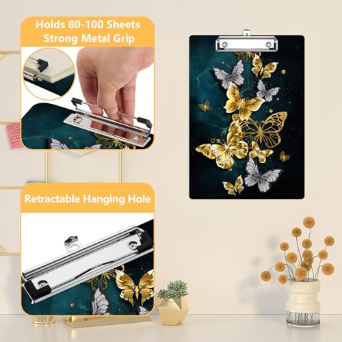 Goldern Butterfly Clipboard, Decorative Clip Board with Metal Clip Cute Plastic Clipboards A4 Standard Size 8.5" x 12.5" for Nurses, Students, Office - color: Butterfly