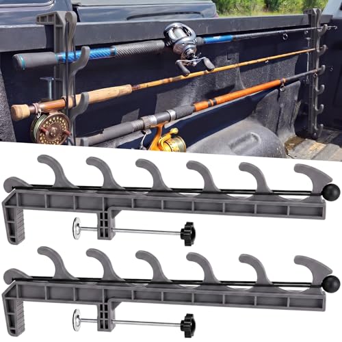 2 Sets Truck Bed Fishing Rod Holder, Fishing Pole Rack for Truck Holds 4 Rods, Fits 2.36" Thick Rails, Easy Install Kayak & Fly Rod Storage Stand - color: Grey, style: 6 Holes