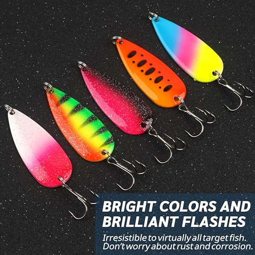 Spoon Fishing Lures, Hard Metal Fishing Spoon Lures with Treble Hooks Casting Spinner Baits for Bass Trout Pike Saltwater Freshwater - size: 3/4oz-5pcs