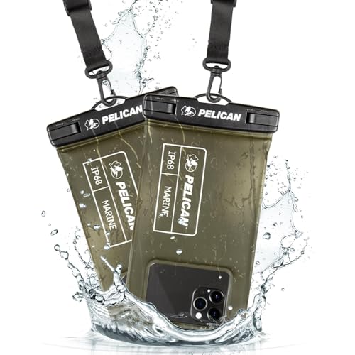 Pelican 2 Pack Marine Waterproof Phone Pouch (Regular) - Olive Green | Touchscreen IP68 Floating Waterproof Phone Case w/Detachable Lanyard - Fits All Phones - Beach Cruise Ship Travel Essentials - color: Olive Green - 2 Pack - Regular, size: Regular, sty
