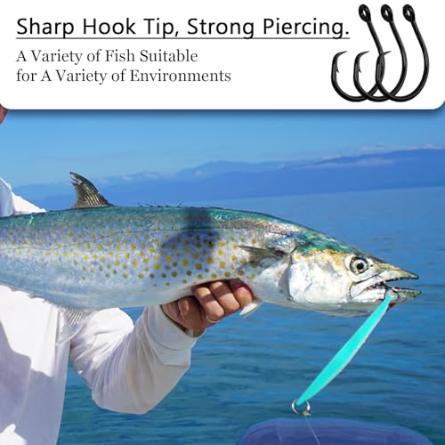 10PCS High-Carbon Steel Circle Hooks Barbed Fishing Hooks with Holes, Freshwater and Saltwater Fishing Hooks for Tuna, Catfish, Bass - size: 7/0