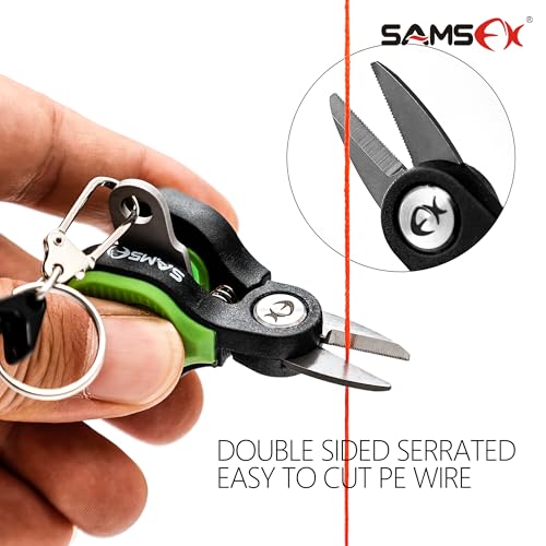 SAMSFX Fishing Nipper with Retractable Tether, Stainless Steel Blades that Cut Braid, Mono and Fluoro Lines, SNIP, Fishing Line Cutters (Green) - color: Green