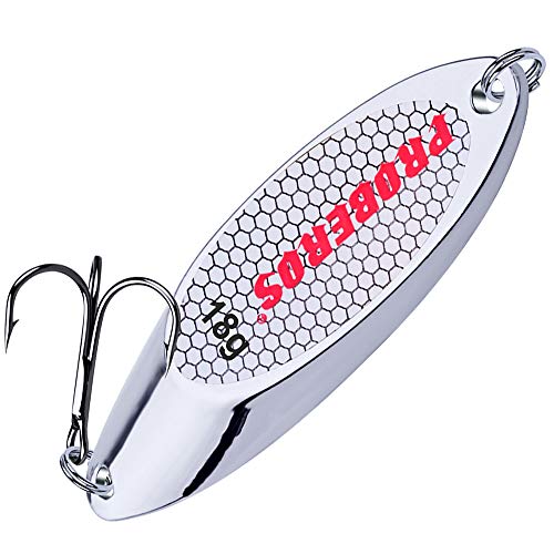 PROBEROS Fishing Spoons Lures Bass Baits Jigging Bait Tackle with Treble Hooks Hard Metal Spoon Fishing Lure Weight Pick 10 Pcs/Pack Silver Gold - color: 10PCS Silver, size: 18G-0.63OZ