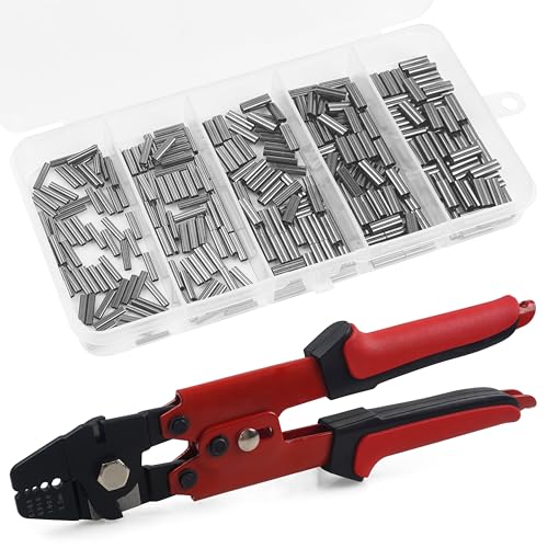 Fishing Crimping Tool Kit Wire Crimping Tool Stainless Steel Fishing Crimping Pliers with 300pcs Aluminum Crimp Sleeves Kit Effort-Saving Wire Crimper Tool, 4 Size Crimp Sleeves Fishing Tackle Pliers - color: High Carbon Crimping Pliers