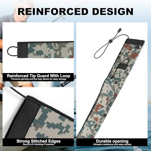Neoprene Camo Fishing Rod Sleeves,Fishing Pole Sleeves,Fishing Rod Socks | UV Resistance,Puncture Resistant, Protect Casting, Spinning, Trolling Fishing Rods, Storage, tangled-free,75in,68in,60in - color: 2-Digital Camo, size: 60"