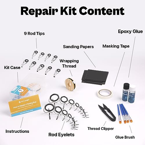 OJY&DOIIIY Fishing Rod Repair Kit, All-in-One Supplies for Fishing Pole Eyelets Replacement with Rod Guides,Epoxy Glue,Wrapping Thread and Tape - color: Casting+Tips