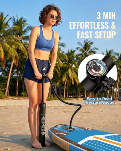11ft Inflatable Stand Up Paddle Board, Wood Grain Ultra Lightweight SUP, 430lb Capacity for Adults Youth Family, for Fishing Surfing Camping, Includes Backpack & Pump - color: Blue Grained Walnut Wood with Seat