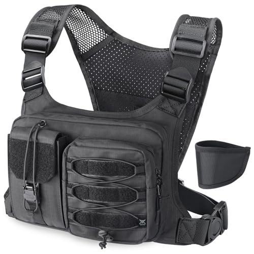 RXW Chest Bag for Men Women, Running Chest Pack Sport Chest Rigs Tactical Chest Pack Days Hikes Hiking Vest Carry - color: Black