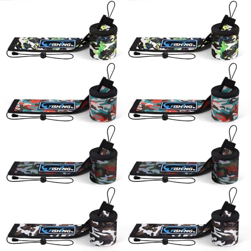 Neoprene Fishing Rod Sleeves for Casting, Spinning, Trolling Pole - Protective Cover Rod Sock with Hanging Loop & Lanyard- Floating, Puncture Resistant, Lightproof - size: 58", style: 8 Pcs