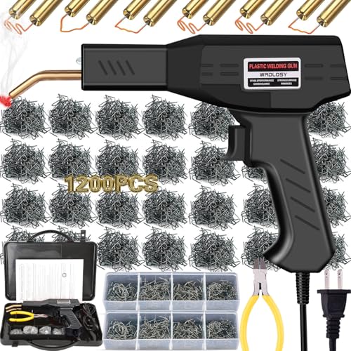 Plastic Welder Kit, 1200PCS Staples, Hot Stapler for Bumper Repair | Instant On/Off, 1200PCS Mixed Staples, Rust-Proof Steel, Built-in LED, Portable Toolbox, Essential for DIYers - color: Black