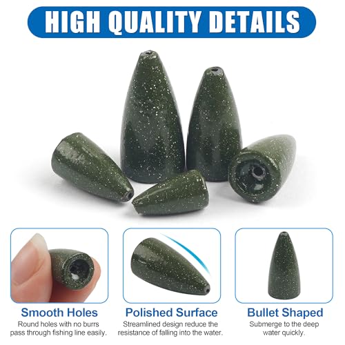 Fishing Weights Sinkers,30/50 Pack Lead Bullet Sinker Worm Weight Bass Fishing Texas Rig Carolina Rigs Slip Sliding Weights Freshwater Saltwater - size: 1/8oz - 50pcs