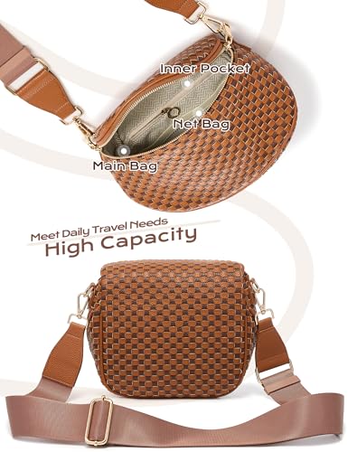 Trendy Woven Checkered Crossbody Bum Bag for Women，PU Leather Checkered Purse Fanny Packs Belt Bag (Woven Bum Bag - Brown Coffee) - color: Woven Bum Bag - Brown Coffee