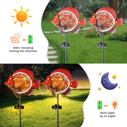 Yiosax-Solar Outdoor Lights Decorative-Yard Outdoor Decorative - Garden Stakes Clownfish Decorative Waterproof 7 LED Light Decor Ocean Beach Theme for Garden Lawn Path Yard Decoration Gift Idea, Red - style: Clownfish