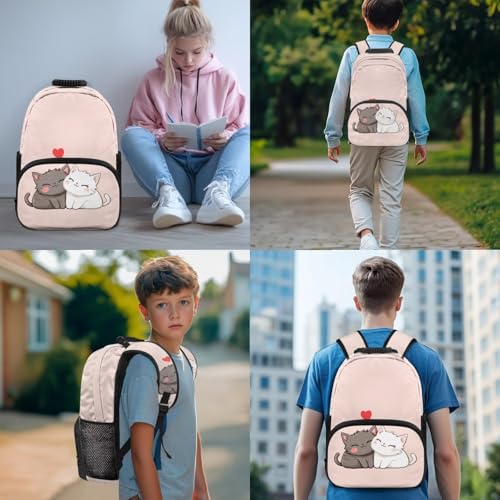 4Pcs Kid's Backpack Set Cute Cartoon Cat Schoolbag with Lunch Bag Pencil Case and Water Bottle Holder for Elementary School Bag Bookbag 17 Inch Daypack Pink - color: Cat