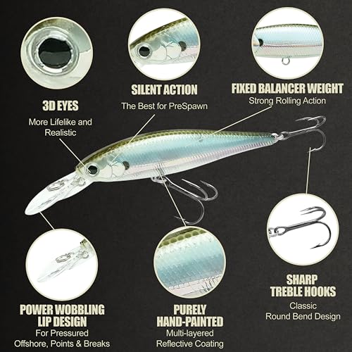 LUCKY CRAFT Pointer 78DD Freshwater Fishing Lure and Gear for Bass & Trout, 3 inch Deep Diving Suspending Jerkbait Fishing Line, Pressure-Ready Fish Bait, Premium Gear for Tackle Box, - color: 410 MH Ghost Minnow