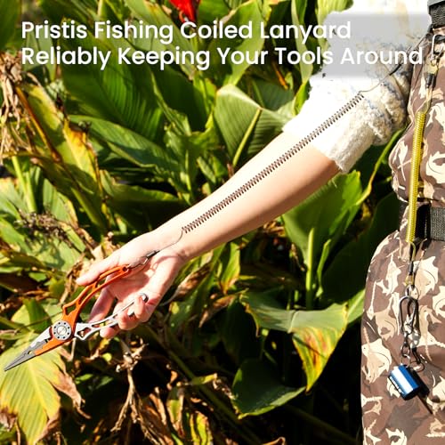 Pristis 6 pcs Fishing Coiled Lanyards, Heavy-duty Retractable Keychain Pole Tether, Safety Leash Steel Wire & Carabiner Clip - color: Black & Blue & Yellow
