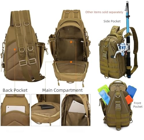 Tactical 10L MOLLE Bag for Fishing Trekking Survival Camping Fitness | Multiple independent pockets, tackle box slots,High-strength nylon,Multiple independent pockets, tackle box slots - color: Brown
