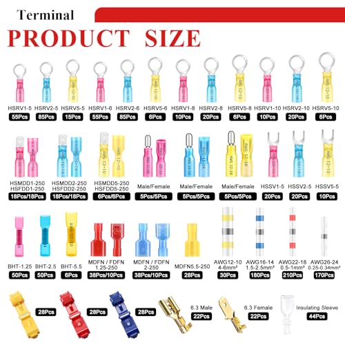 Tnisesm 1530Pcs Ultimate Heat Shrink Wire Connectors with Wire Cutter Stripper Waterproof Electrical Spade Connectors kit, Insulated Crimp Ring Fork Spade Terminal T-Tap Solder Butt Splice Connectors