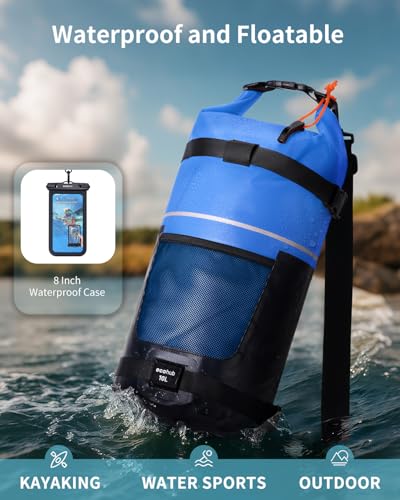 ECOHUB Waterproof Dry Bag for Women Men, 5L/10L/20L Roll Top Lightweight Dry Storage Bag Backpack for Travel Kayaking Hiking Floating with Waterproof Phone Case,Blue - color: Blue, size: 10L