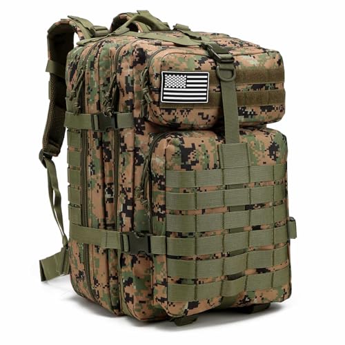 Tactical Backpack for Men, 45L Military Gym Backpacks, Large 3-Day Assault Pack Bug Out Bag MOLLE Daypack for Rucking Fishing Camping (Jungle Digital) - color: Jungle Digital