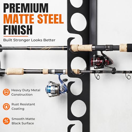 WIPHANY Fishing Rod Racks Wall or Ceiling Fishing Rod/Pole Rack Holder Storage Hook Holds Fishing Rods Wall Mounted for Garage Cabin and Basement - color: Black-Classic Store 16 rods
