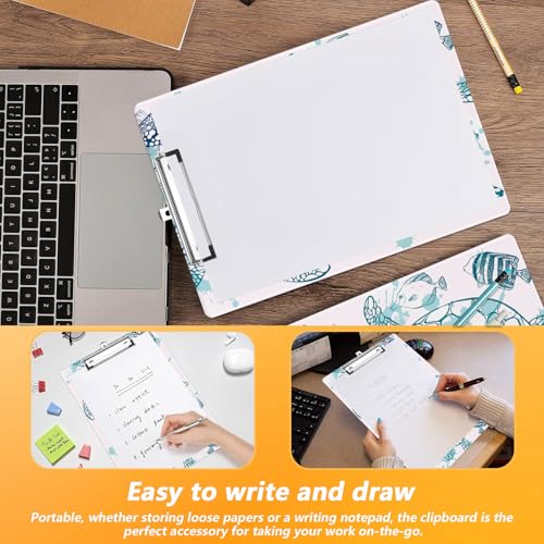 Watercolor Sea Turtle Clipboard, Ocean Fish Decorative Clip Board with Metal Clip Cute Plastic Clipboards A4 Standard Size 8.5" x 12.5" for Nurses, Students, Office - color: Watercolor Sea Turtle
