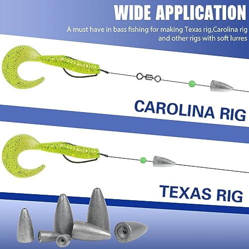 Fishing Weights 30pcs Bullet Sinkers Worm Weights for Bass Fishing Carolina Rig Texas Rig Slip Sinker Sliding Weights Lead Fishing Weights Saltwater Freshwater - style: 3/8oz-30pcs