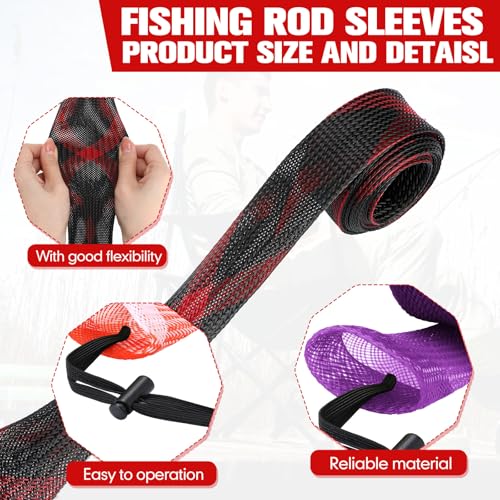 Woanger Lengthen Fishing Rod Sleeve Socks Covers Braided Mesh Rod Protector Fishing Tools Accessories for Bait Casting Sea - size: 67 x 0.18"
