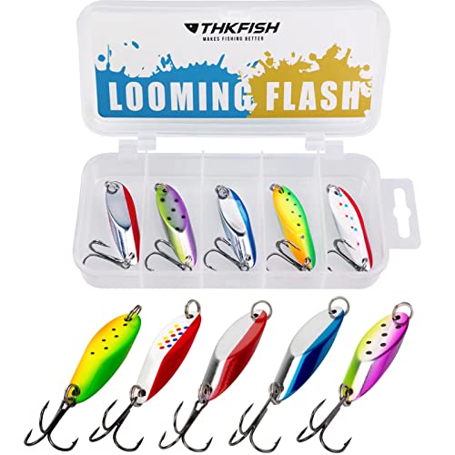 THKFISH Fishing Lures Fishing Spoons Lures Trout Lures for Trout Pike bass Crappie Walleye 3.5g(1/8oz) 5.5g(1/5oz) 7.5g(1/4oz) 10.5g(3/8oz) 14.5g(1/2oz) 21.5g(3/4oz) 5pcs - color: Color A, size: 3/4oz 5pcs