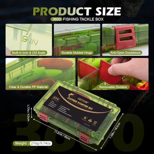 Goture Catfish Rig Making Kit,274pcs/300pcs Catfishing Tackle with Luminous Fishing Hook Swivel Sinker Weights Rattle Float Bobber Stoppers,Catfish Rigs Accessories with 3600 Tackle Box,Gifts for Men - color: A1:274pcs Catfishing Tackle