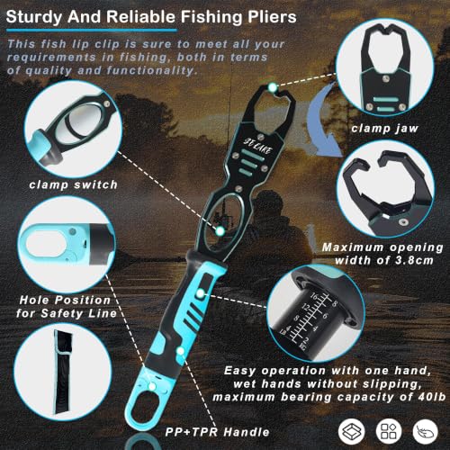 Selake 7 PCS Complete Fishing Tools Set, Fish Lip Gripper with Scale, Fishing Pliers, Hook Remover, Line Cutter & Scissors, Corrosion Resistant for Saltwater Freshwater Kayak Ice Fishing - color: Blue