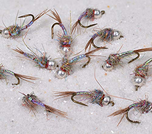 Tungsten Bead Rainbow Warrior Midge Nymph Fly | 12 Flies | Mustad Signature Hooks - size: Hook #16