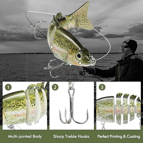 TRUSCEND Swimmax Easy Catch Fishing Lures with BKK Hooks, Wiggling, Vibrating, Rattling and Gurgling for More Bites, Heavy-Duty Dyneema Fiber Jointed Swimbaits for Bass, Trout, Crappie, Walleye, Pike - color: A1-3",0.4oz