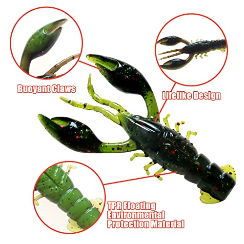 Soft Plastic Crawfish Lures Kit with Jig Heads, 25pcs/60pcs Creature Baits Fishing Lure Set for Bass Trout Pike Freshwater Fishing - color: 25pcs