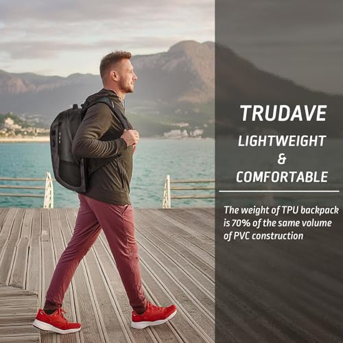Trudave Waterproof Backpack, Waterproof Submersible Backpack, Floating TPU Coated Dry Bag with Airtight Zipper for Kayak, Fishing, Boating, Hiking (30L) - color: Black, size: 30L