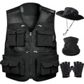 HUNTURE Fishing Vest,Pocket Vest and Hat Gloves Neck Gaiter Set for Men,Lightweight Utility Outerwear Vest - color: Black, size: Small