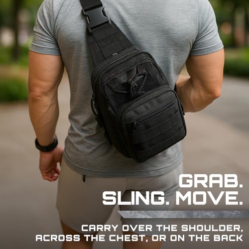 GunZee Tactical Sling Backpack, MOLLE-Compatible Sling Bag for EDC, Travel, Camping, Hiking, Hunting, Fishing, and Tactical or Military Use, Multiple Compartments, Concealed Carry and Range Bag
