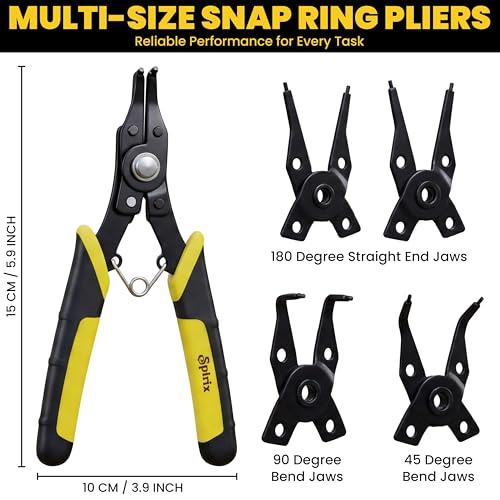 Snap Ring Pliers Heavy Duty Set, 4-in-1 Convertible Internal External Retaining Ring Pliers, Interchangeable Heads 45 90 Degree Angled Jaws, C Clip Circlip Lock Ring Removal Tool