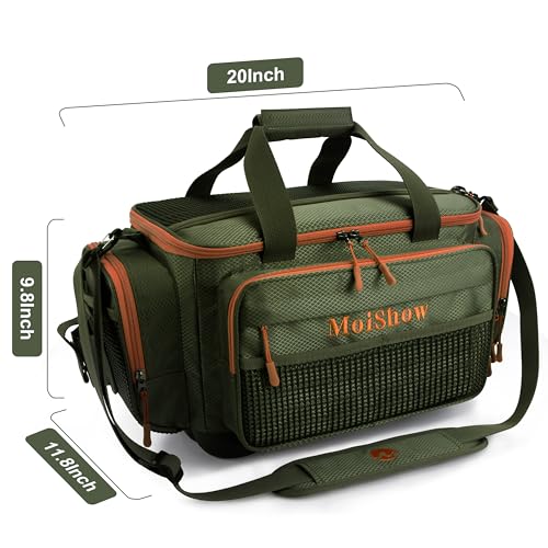 Fishing Tackle Box Bag - Fishing Bags for Saltwater or Freshwater (#Green) Fishing Tackle Bags - Padded Shoulder Strap - Tackle Bag for 3600 3700 Tackle Box - color: Green-Large (20"L*11.8"W*9.8"H)
