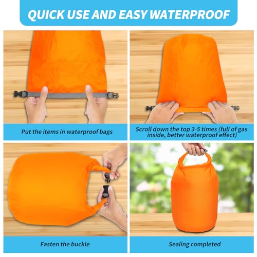 Dry Bag Set, Waterproof Small Lightweight Dry Bags for Paddle Board Kayaking, Fishing, Camping(Orange, 2L+5L+10L) - color: Orange, size: 2+5+10L